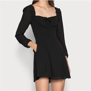 Abercrombie & Fitch Portrait Neck Mini Dress Black  Ruffle Trim Whimsigoth M